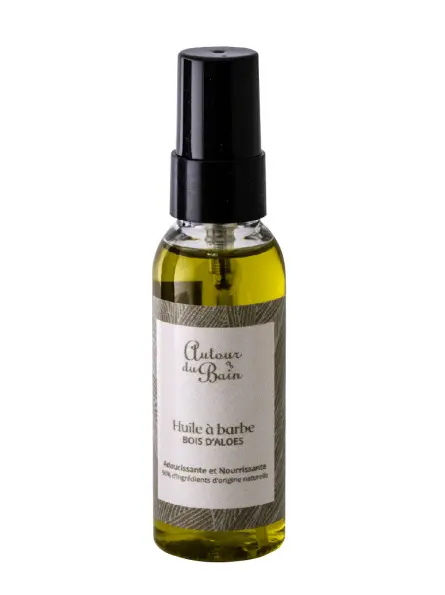 Huile à Barbe Bois D'Aloès - 50ml. Adoucissante et nourrissante aux huiles essentielles de bergamote et pamplemousse.