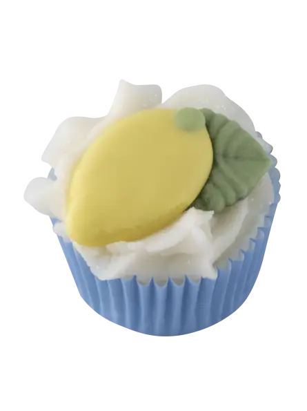 Mini Cupcake Bain/Douche Citron de Menton. Une note acidulée de citron jaune twistée de limette agrémentée de quelques feuilles de citronnier froissées.